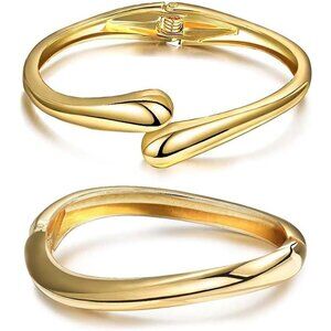 Trendy Gold-2Set Bangle bracelet Women teen chunky adjustable twist cuff jewelry